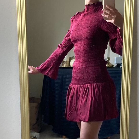 Do & Be Ruched Smocked Dress Merlot NWT - Picture 2 of 5